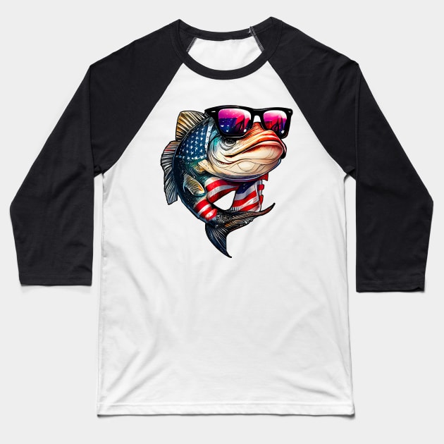 Cool American Bass Fish #4 Baseball T-Shirt by Chromatic Fusion Studio